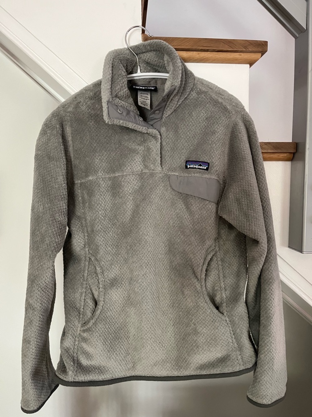 Patagonia Light Gray Plush Snap Fleece Pullover